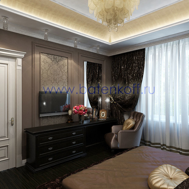 Фото из портфолио Дизайн проект спальни в классическом стиле от Батенькофф в таунхаусе. Поселок Палникс.  – фотографии дизайна интерьеров на INMYROOM