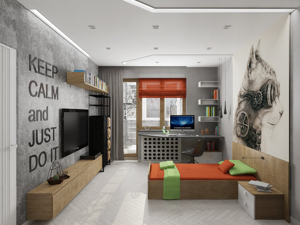 Фотография: Гостиная в стиле Лофт, Современный, Квартира, Проект недели, Москва, Евгения Ермолаева, EEDS, новостройка, Монолитный дом, 2 комнаты, 60-90 метров – фото на INMYROOM