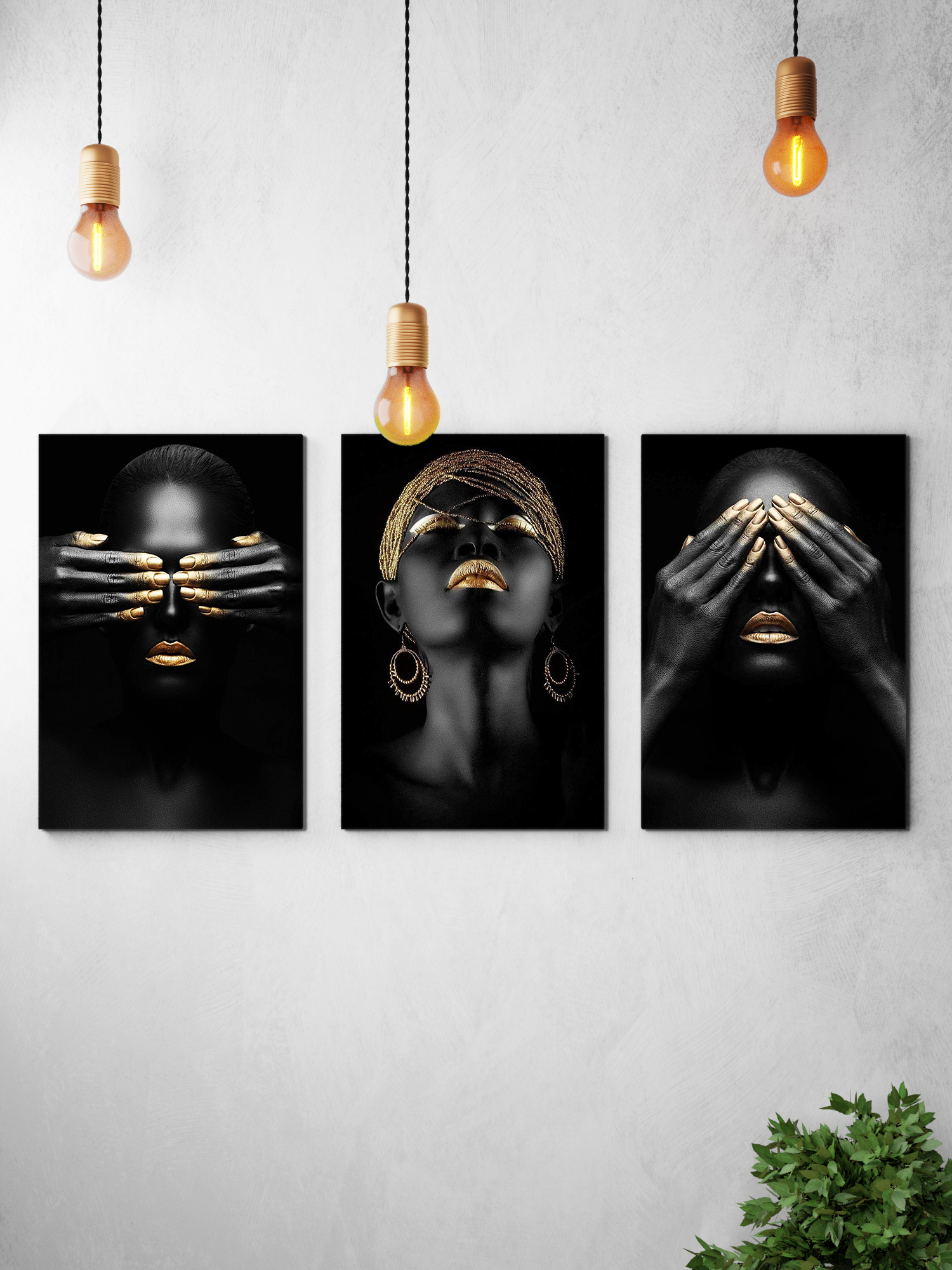 Набор из трех постеров Золото 50х99 на холсте