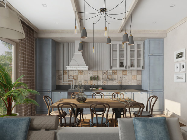 Фотография: Кухня и столовая в стиле Прованс и Кантри, Проект недели, Дом и дача, Новая Москва, Евгения Ермолаева, Таунхаус, Блочный дом, 4 и больше, Более 90 метров, EEDS DESIGN – фото на INMYROOM