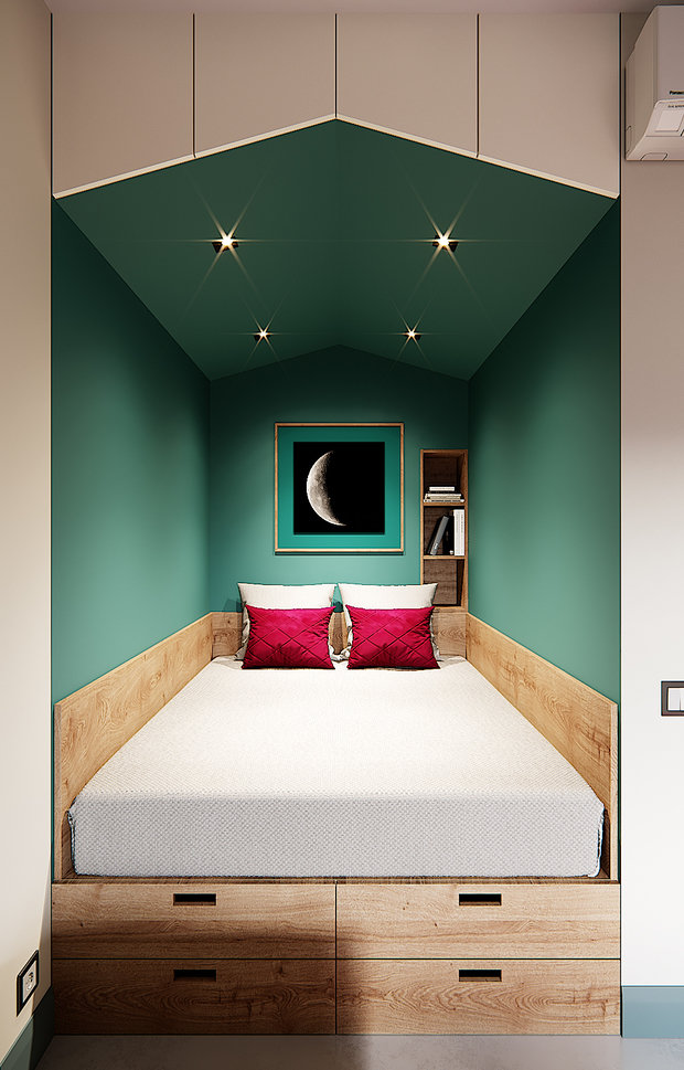 Фотография: Спальня в стиле Современный, Эко, Скандинавский, Квартира, Студия, Проект недели, Москва, Диана Мальцева, Монолитный дом, до 40 метров – фото на INMYROOM