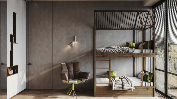 Визуализация интерьера детской в стиле минимализм с элементами скандинавского стиля