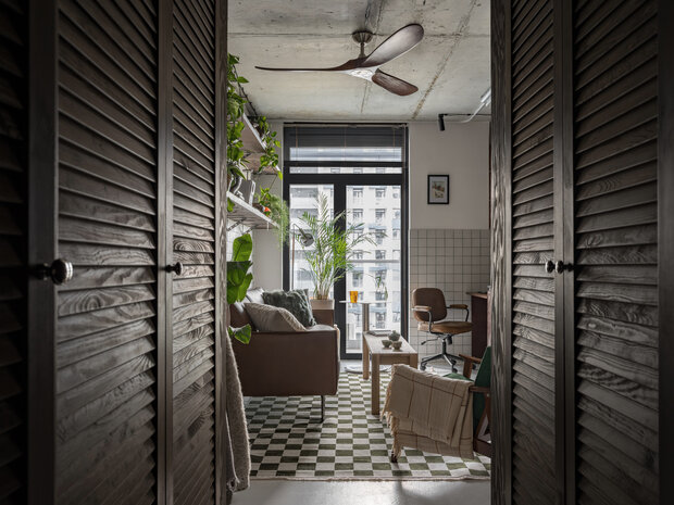 Фотография: Гостиная в стиле Лофт, Современный, Малогабаритная квартира, Квартира, Студия, Проект дня, Сочи, Монолитный дом, до 40 метров, минимализм с элементами современного дизайна – фото на INMYROOM