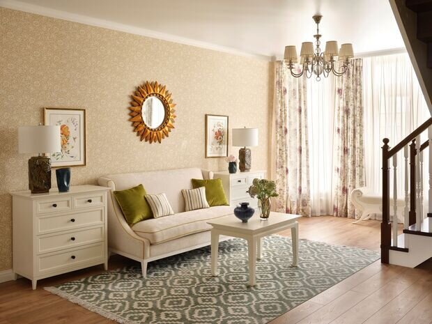 Фотография: Гостиная в стиле Прованс и Кантри, Классический, Эклектика, Дом, Проект дня, Москва, Дом и дача, Блочный дом, 4 и больше, Более 90 метров, Анастасия Беляева – фото на INMYROOM