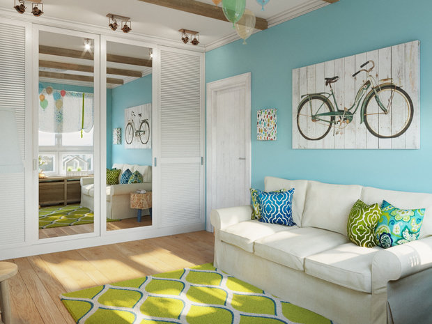 Фотография: Декор в стиле Прованс и Кантри, Квартира, Планировки, Аксессуары, Мебель и свет, Белый, Проект дня, Зеленый, Синий, Голубой, ИКЕА, Московская область, Студия 3.14, Надежда Каппер, 3 комнаты, 60-90 метров, Монолитно-кирпичный, Сантехника, Люберцы – фото на INMYROOM