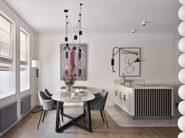 Фотография: Кухня и столовая в стиле Эклектика, Современный, Квартира, Проект дня, Москва, Сталинка, Кирпичный дом, 3 комнаты, Более 90 метров, Ирина Фролочкина, Артём Ерыков – фото на INMYROOM