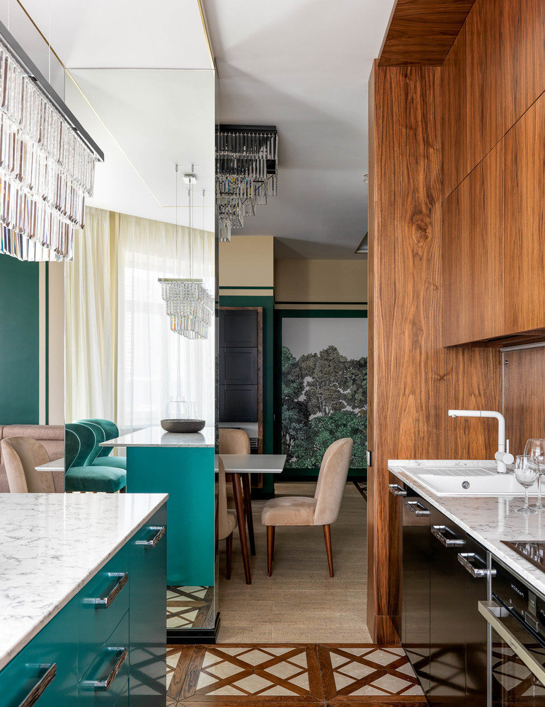 Фотография: Кухня и столовая в стиле Современный, Эклектика, Квартира, Белый, Проект недели, Москва, Зеленый, Бежевый, Розовый, Бирюзовый, Коричневый, Монолитный дом, 3 комнаты, Более 90 метров, Н-Куб, Николай Николаев – фото на INMYROOM Фотография: Кухня и столовая в стиле Современный, Эклектика, Квартира, Белый, Проект недели, Москва, Зеленый, Бежевый, Розовый, Бирюзовый, Коричневый, Монолитный дом, 3 комнаты, Более 90 метров, Н-Куб, Николай Николаев – фото на INMYROOM