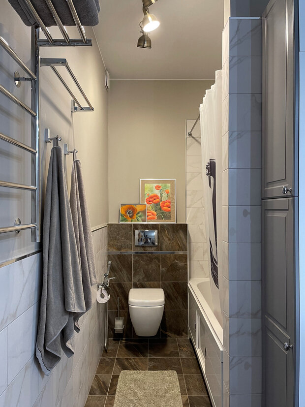 Фотография: Ванная в стиле Современный, Квартира, Проект дня, Московская область, Монолитный дом, 3 комнаты, 60-90 метров, Жуковский, Мария Чикунова – фото на INMYROOM