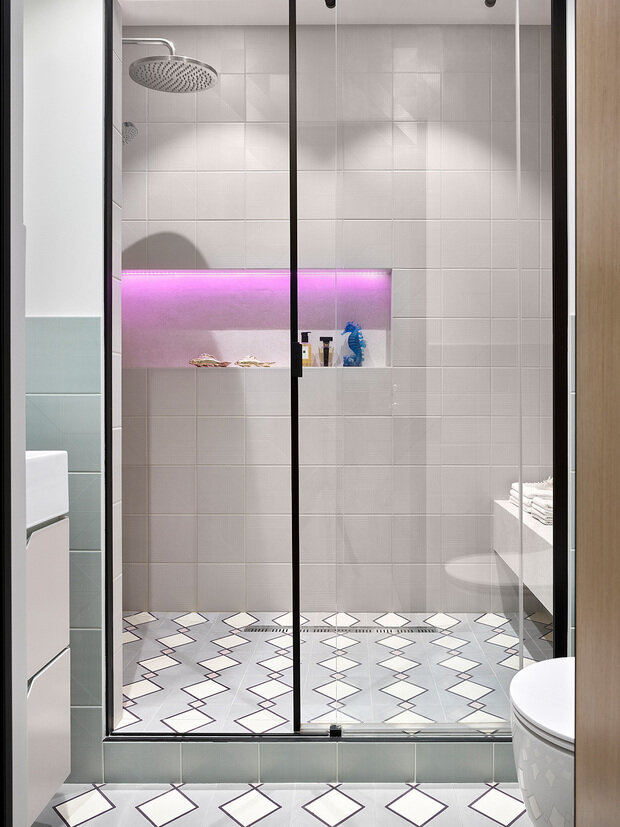 Фотография: Ванная в стиле Современный, Малогабаритная квартира, Квартира, Проект дня, Москва, Одинцово, Кирпичный дом, 2 комнаты, 40-60 метров, Марина Жеренко – фото на INMYROOM