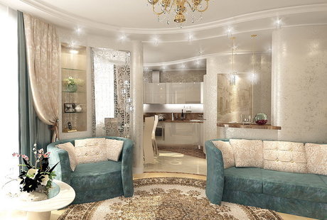 Гостиная-кухня в классическом стиле