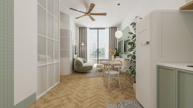 Фотография: Кухня и столовая в стиле Скандинавский, Современный, Квартира, Проект недели, Москва, 2 комнаты, до 40 метров, ALLO MISHEL, Олеся Клокова – фото на INMYROOM