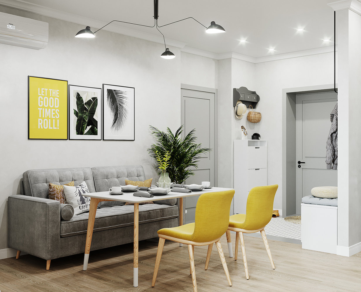 Фотография: Кухня и столовая в стиле Скандинавский, Ванная, Спальня, Квартира, Проект недели, Зеленый, Желтый, Серый, 1 комната, до 40 метров, ПРЕМИЯ INMYROOM – фото на INMYROOM Фотография: Кухня и столовая в стиле Скандинавский, Ванная, Спальня, Квартира, Проект недели, Зеленый, Желтый, Серый, 1 комната, до 40 метров, ПРЕМИЯ INMYROOM – фото на INMYROOM