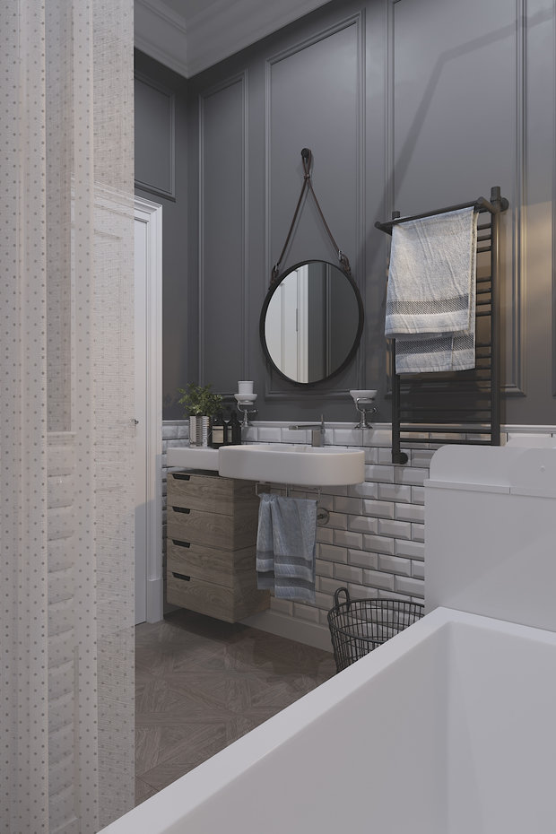 Фотография: Ванная в стиле Скандинавский, Кухня и столовая, Гостиная, Детская, Спальня, Классический, Современный, Квартира, Проект недели, Серый, 3 комнаты, Более 90 метров, ПРЕМИЯ INMYROOM – фото на INMYROOM