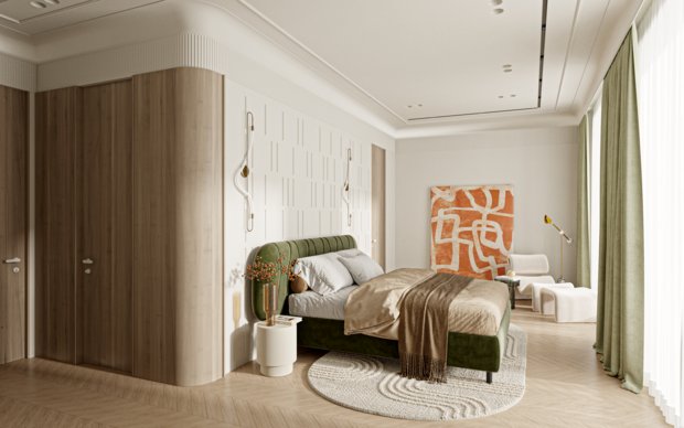 Из спальни есть доступ в гардеробную, где будет храниться вся одежда.