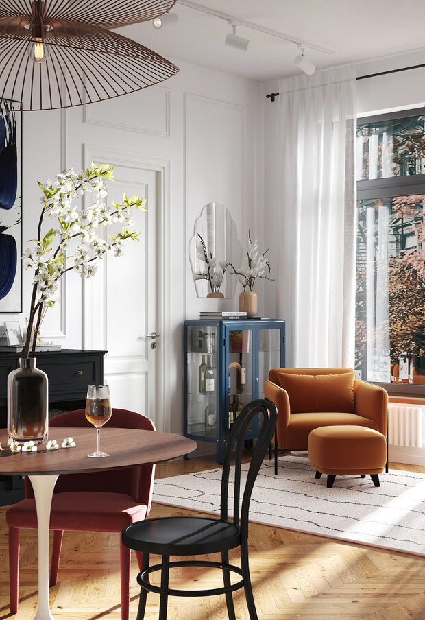 Фотография: Гостиная в стиле Скандинавский, Эклектика, Винтажный, Квартира, Проект недели, Санкт-Петербург, Монолитный дом, 3 комнаты, Более 90 метров, Ольга Воронкова – фото на INMYROOM