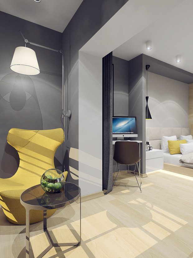 Фото из портфолио Дизайн интерьера двухкомнатной квартиры для молодого человека – фотографии дизайна интерьеров на INMYROOM