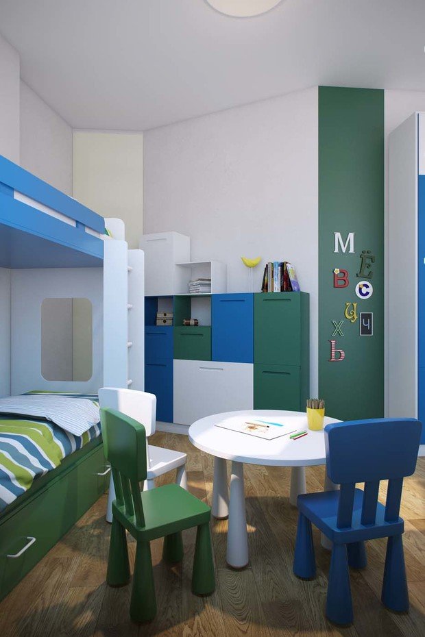 Фотография: Детская в стиле Минимализм, Квартира, Планировки, Проект недели, Москва, Зеленый, Степан Бугаев, «Победа дизайна» – фото на INMYROOM