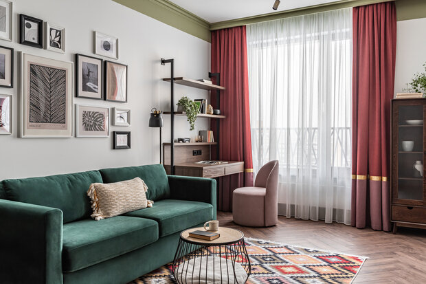 Фотография: Гостиная в стиле Современный, Эклектика, Квартира, Проект дня, Москва, Фили, 2 комнаты, 40-60 метров, Валерия Анисимова, современный с элементами эклектики, Анастасия Ярышева – фото на INMYROOM