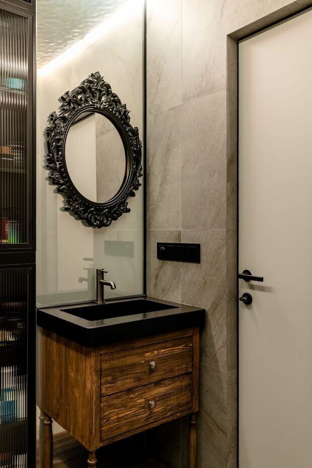 Фотография: Ванная в стиле Современный, Малогабаритная квартира, Квартира, Проект дня, Москва, 1 комната, 40-60 метров, эклектика с элементами современного, Александр Джикаеви – фото на INMYROOM