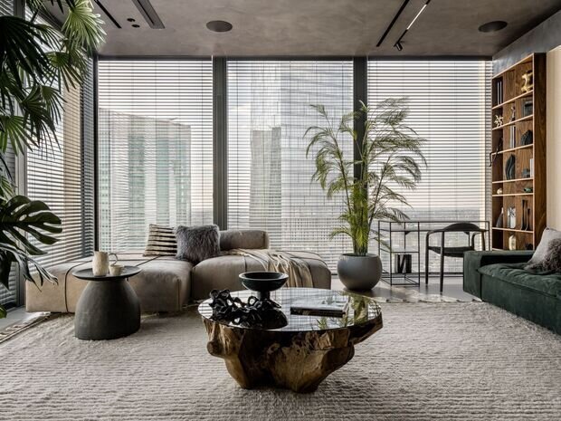 Фотография: Гостиная в стиле Лофт, Современный, Эклектика, Бохо, Квартира, Проект дня, Москва, Монолитный дом, 2 комнаты, 60-90 метров, Эксклюзивные проекты, современный/роскошный, фото интерьера, дизайн интерьера фото, тренды в дизайне 2026, тренды в дизайне интерьеров 2026 – фото на INMYROOM