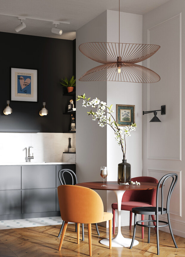 Фотография: Кухня и столовая в стиле Скандинавский, Эклектика, Винтажный, Квартира, Проект недели, Санкт-Петербург, Монолитный дом, 3 комнаты, Более 90 метров, Ольга Воронкова – фото на INMYROOM
