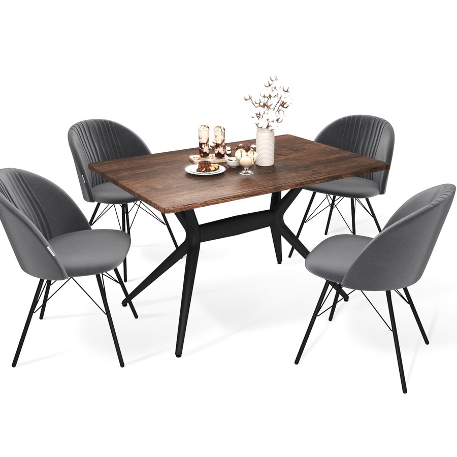 Обеденная группа из стола и четырех стульев серого цвета