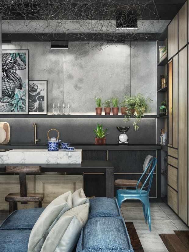 Фотография: Кухня и столовая в стиле Лофт, Современный, Квартира, Проект недели, Москва, Серый, Коричневый, ToTaste Studio, Более 90 метров – фото на INMYROOM