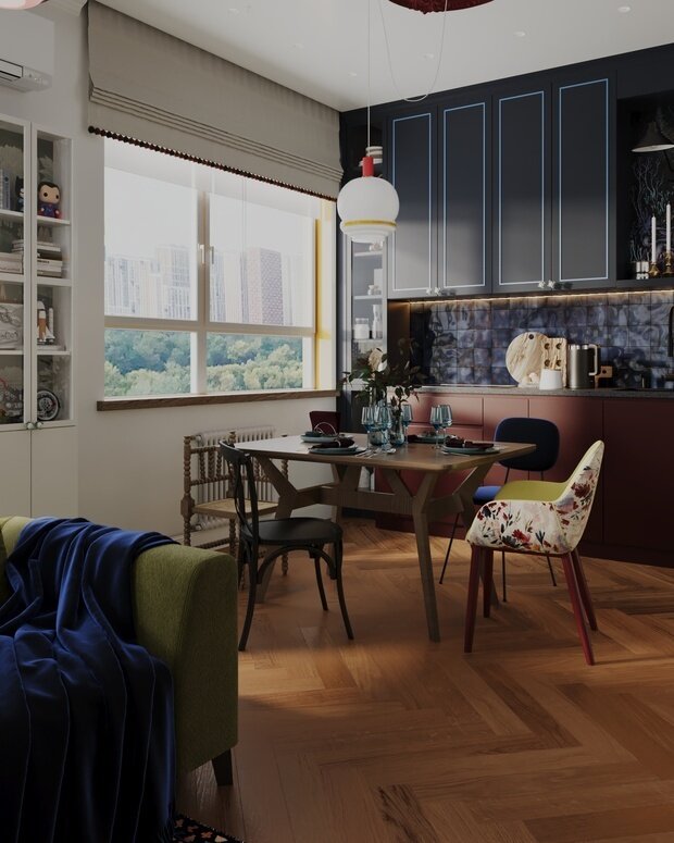 Фотография: Кухня и столовая в стиле Современный, Эклектика, Квартира, Проект дня, Москва, 3 комнаты, 60-90 метров, Анастасия Струве – фото на INMYROOM