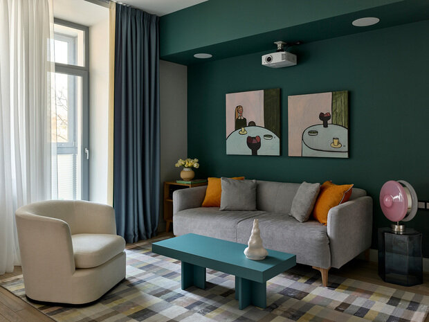 Фотография: Гостиная в стиле Современный, Эклектика, Квартира, Проект дня, Москва, Фрунзенская набережная, Сталинка, 3 комнаты, 60-90 метров, Анна Громова – фото на INMYROOM