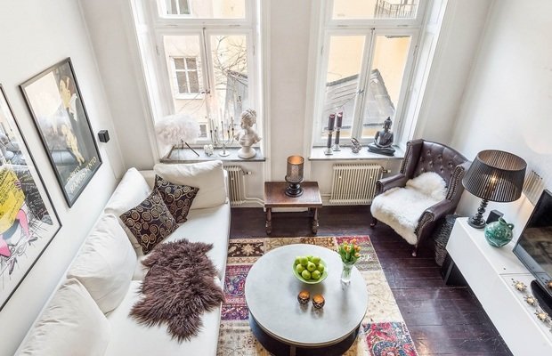 Фотография: Гостиная в стиле Скандинавский, Малогабаритная квартира, Квартира, Швеция, Дома и квартиры, Стена – фото на INMYROOM