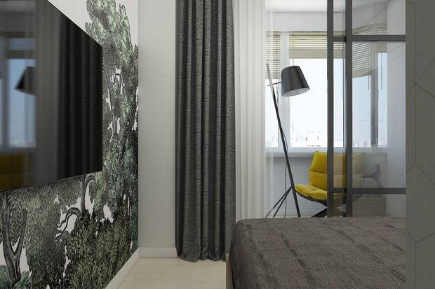 Фотография: Спальня в стиле Скандинавский, Квартира, Проект недели, Москва, Григорий Лопатка, Юлия Лопатка, ДизайновТочкаРу, новостройка, Монолитный дом, И-155, 2 комнаты, 40-60 метров, 60-90 метров – фото на INMYROOM