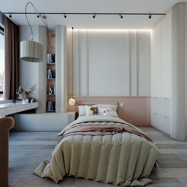 Визуализация интерьера спальни в стиле джапанди