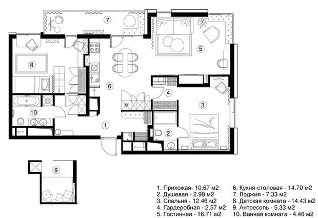 Фотография: Планировки в стиле , Современный, Эклектика, Квартира, Проект дня, Москва, 3 комнаты, Более 90 метров, Анна Малютина, ЖК «Одинград» – фото на INMYROOM