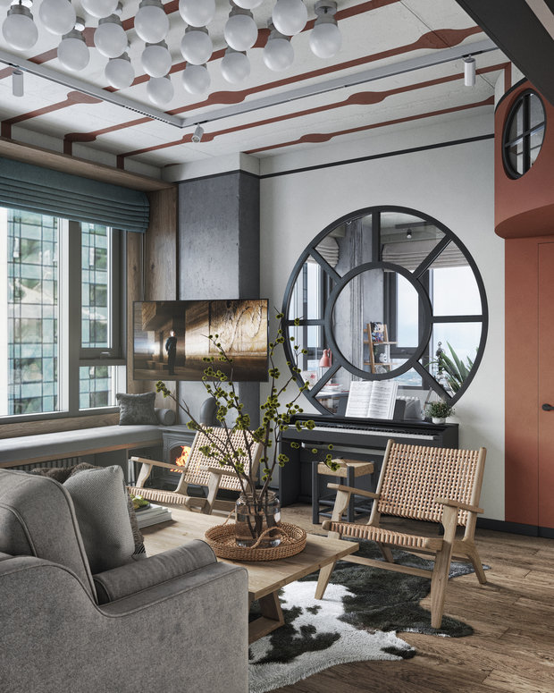 Фотография: Гостиная в стиле Лофт, Эклектика, Квартира, Проект недели, Москва, Макс Жуков, To Taste, 3 комнаты, 60-90 метров – фото на INMYROOM