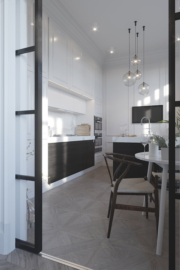 Фотография: Кухня и столовая в стиле Скандинавский, Гостиная, Детская, Спальня, Классический, Современный, Квартира, Проект недели, Серый, 3 комнаты, Более 90 метров, ПРЕМИЯ INMYROOM – фото на INMYROOM