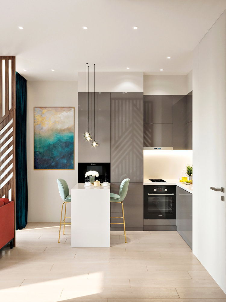 Фотография: Кухня и столовая в стиле Минимализм, Современный, Квартира, Студия, Проект недели, Москва, до 40 метров, Монолитно-кирпичный, LVM BURO – фото на INMYROOM