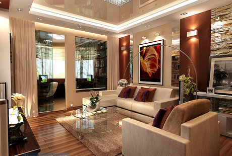 Гостиная в однокомнатной квартире, современный стиль