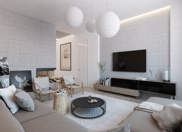 Фотография: Гостиная в стиле Минимализм, Эко, Квартира, Проект недели, Московская область, Королев, Монолитный дом, 4 и больше, Более 90 метров, «Ригель и Балка» – фото на INMYROOM