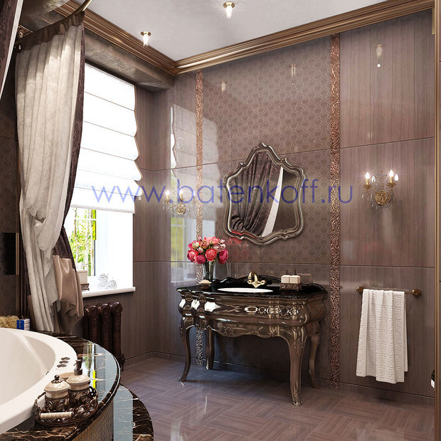 Фото из портфолио Дизайн проект ванной комнаты в классическом стиле от Батенькофф в таунхаусе. Поселок Палникс. – фотографии дизайна интерьеров на InMyRoom.ru