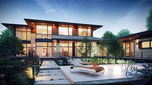 Фото из портфолио Современный двухэтажный дом с панорамными окнами – фотографии дизайна интерьеров на INMYROOM