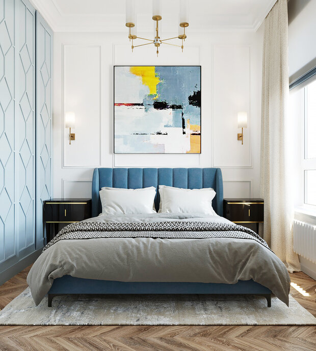 Фотография: Спальня в стиле Классический, Современный, Эклектика, Квартира, Проект недели, Голубой, 1 комната, до 40 метров, энциклопедия_интерьер, Вера Шеверденок – фото на INMYROOM