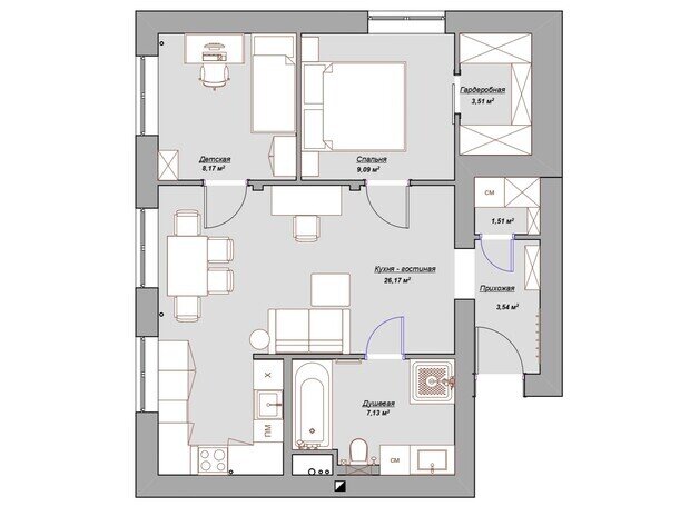 Фотография: Планировки в стиле , Скандинавский, Современный, Квартира, Проект дня, Химки, Московская область, Сталинка, 3 комнаты, 40-60 метров, Светлана Конькова – фото на INMYROOM