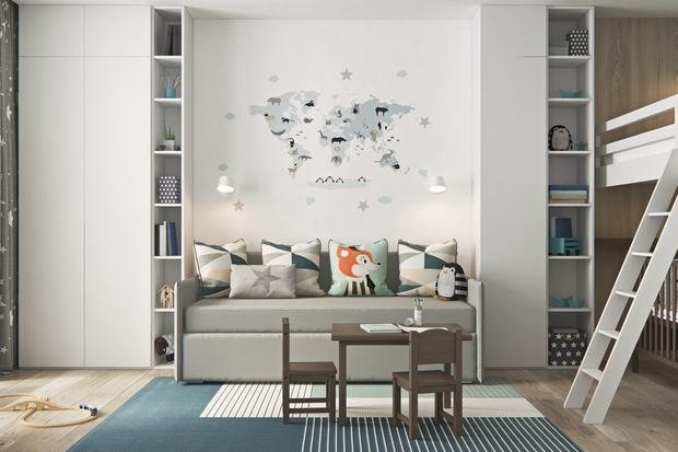 Фотография: Детская в стиле Скандинавский, Современный, Квартира, Проект недели, Москва, Geometrium, Монолитный дом, 3 комнаты, Более 90 метров, ЖК «Лайнер» – фото на INMYROOM