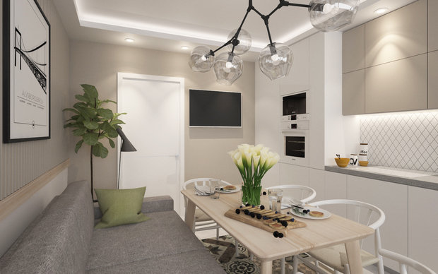 Фотография: Кухня и столовая в стиле Современный, Скандинавский, Квартира, Проект дня, Московская область, Балашиха, Ольга Погорелова, Панельный дом, 2 комнаты, 40-60 метров, П-44ТМ – фото на INMYROOM