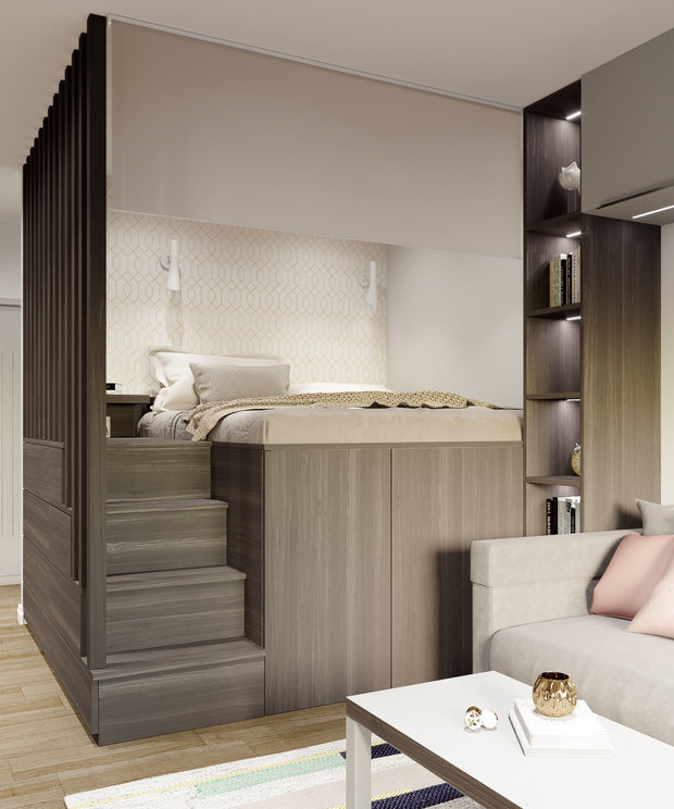 Фотография: Спальня в стиле Минимализм, Перегородки, Гид, Koshka Interiors, перегородка из гипсокартона, Стеклянная перегородка, OM Design, Insomnia, CENS architects, студия «Энигма», Марина Светлова, Форма Дома, реечная перегородка в спальне – фото на INMYROOM