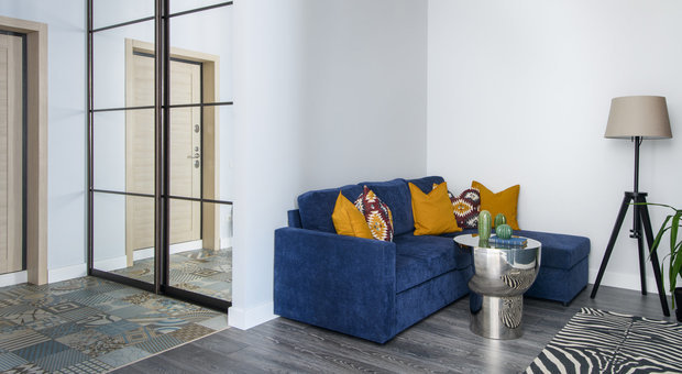 Фотография: Гостиная в стиле Минимализм, Квартира, Перепланировка, Москва, Монолитный дом, 40-60 метров, Анна Моджаро – фото на INMYROOM