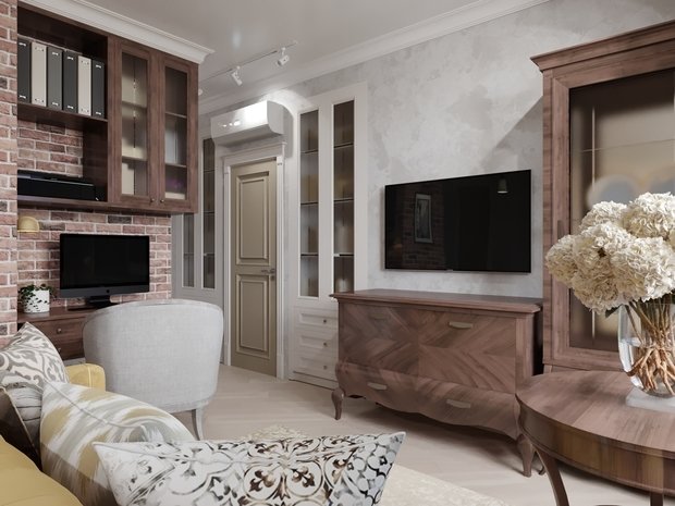 Фотография: Гостиная в стиле Прованс и Кантри, Классический, Современный, Квартира, Проект недели, Санкт-Петербург, Татьяна Воронцова, 2 комнаты, 40-60 метров, Монолитно-кирпичный, ЖК «Английская миля» – фото на INMYROOM