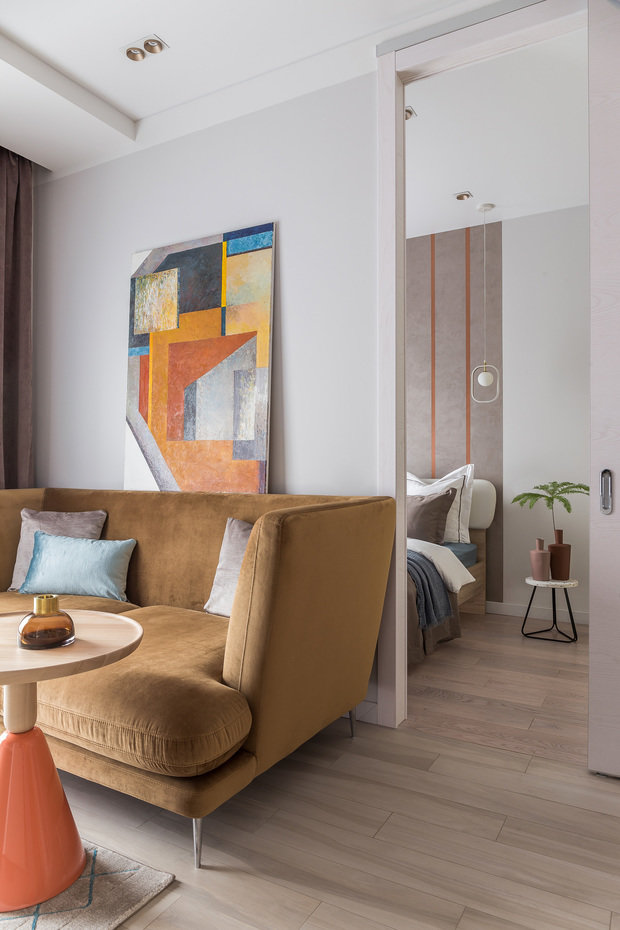 Фотография: Гостиная в стиле Современный, Малогабаритная квартира, Квартира, Проект недели, Москва, 2 комнаты, до 40 метров, Яна Рябченко, Yosign – фото на INMYROOM