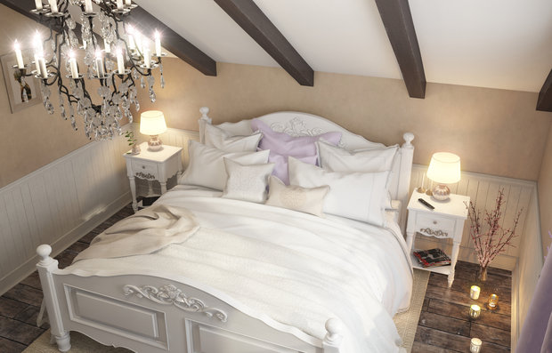 Фотография: Спальня в стиле Прованс и Кантри, Дом, Проект недели, Дом и дача, мансарда в загородном доме, Пермь, Юлия Чурина, необычный камин, декоративные балки – фото на INMYROOM