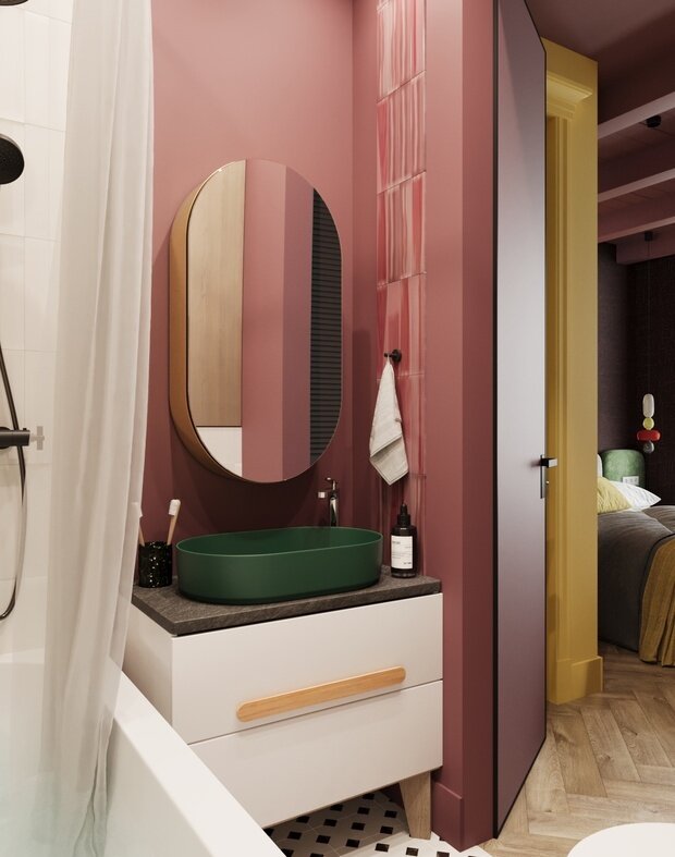 Фотография: Ванная в стиле Современный, Эклектика, Квартира, Проект дня, Москва, 1 комната, 40-60 метров, современный с элементами эклектики, фото интерьера, дизайн интерьера фото – фото на INMYROOM